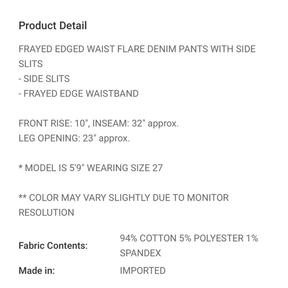 $15 start 91 💕 FRAYED EDGED WAIST FLARE DENIM JEANS WITH SIDE
SLITS - Picture 6 of 6